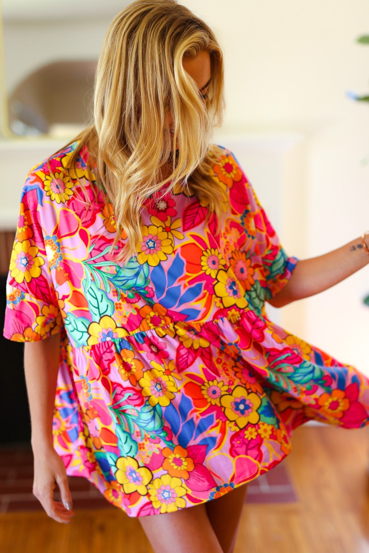 Mauve Tie Back Crinkle Floral Top
