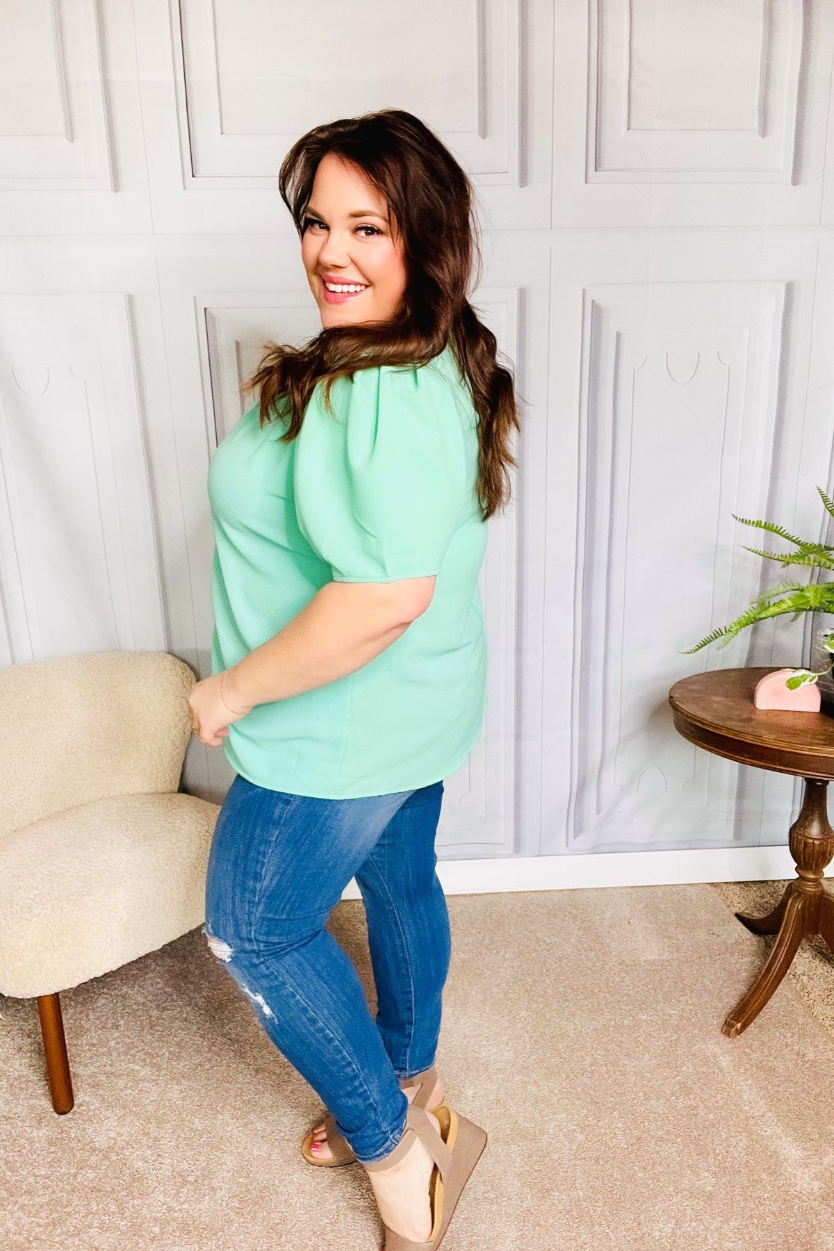 Multicolor Vertical Stripe V Neck Babydoll Top