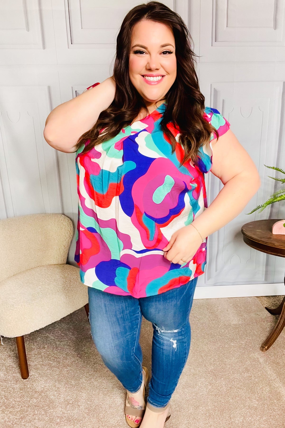 Multicolor Vertical Stripe V Neck Babydoll Top