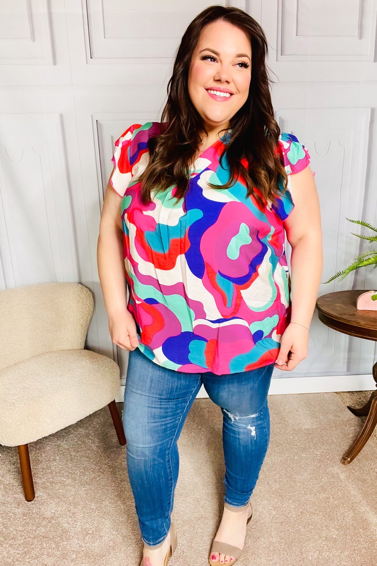 Peach & Aqua Floral Babydoll Top