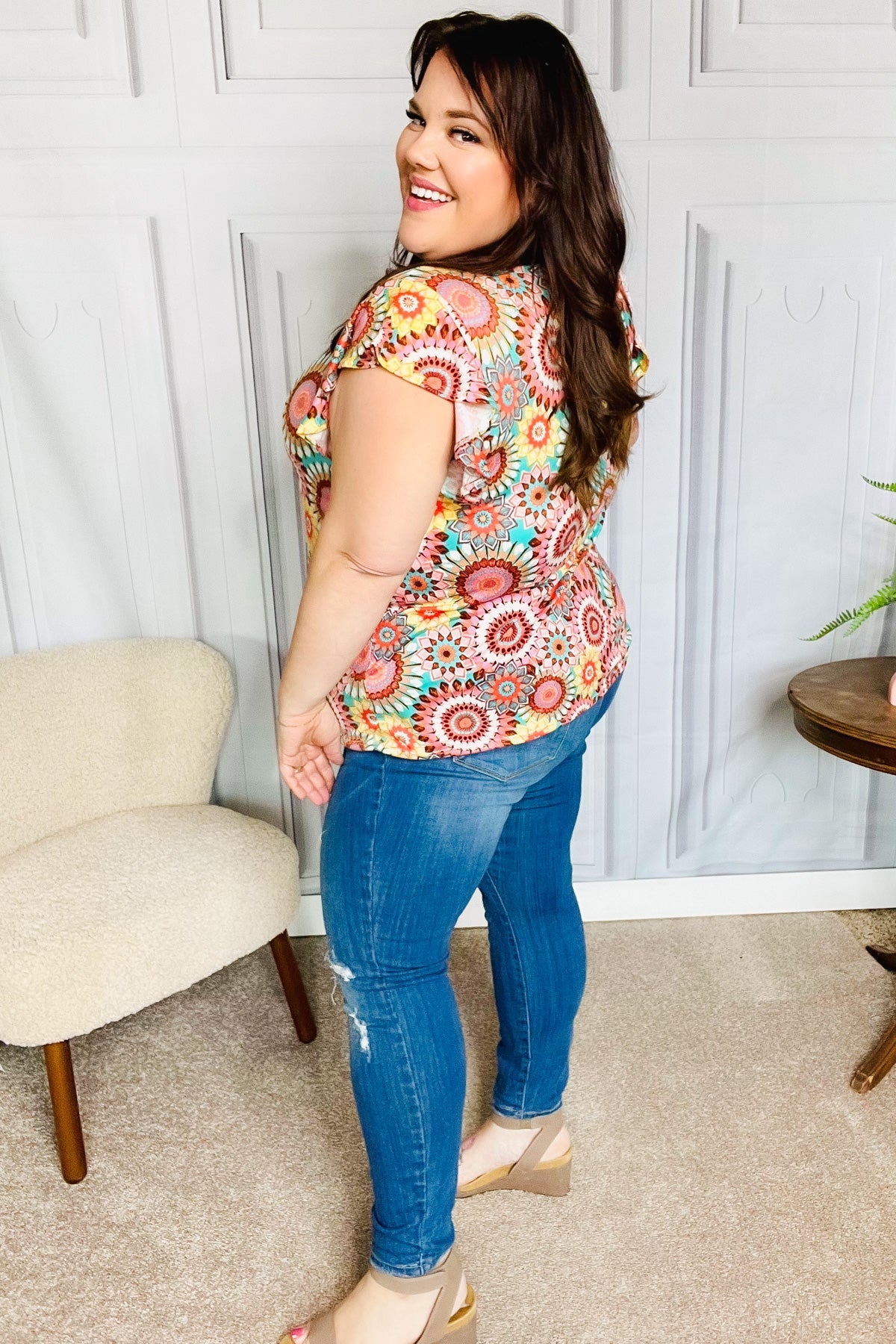 Multicolor Floral V Neck Dolman Top
