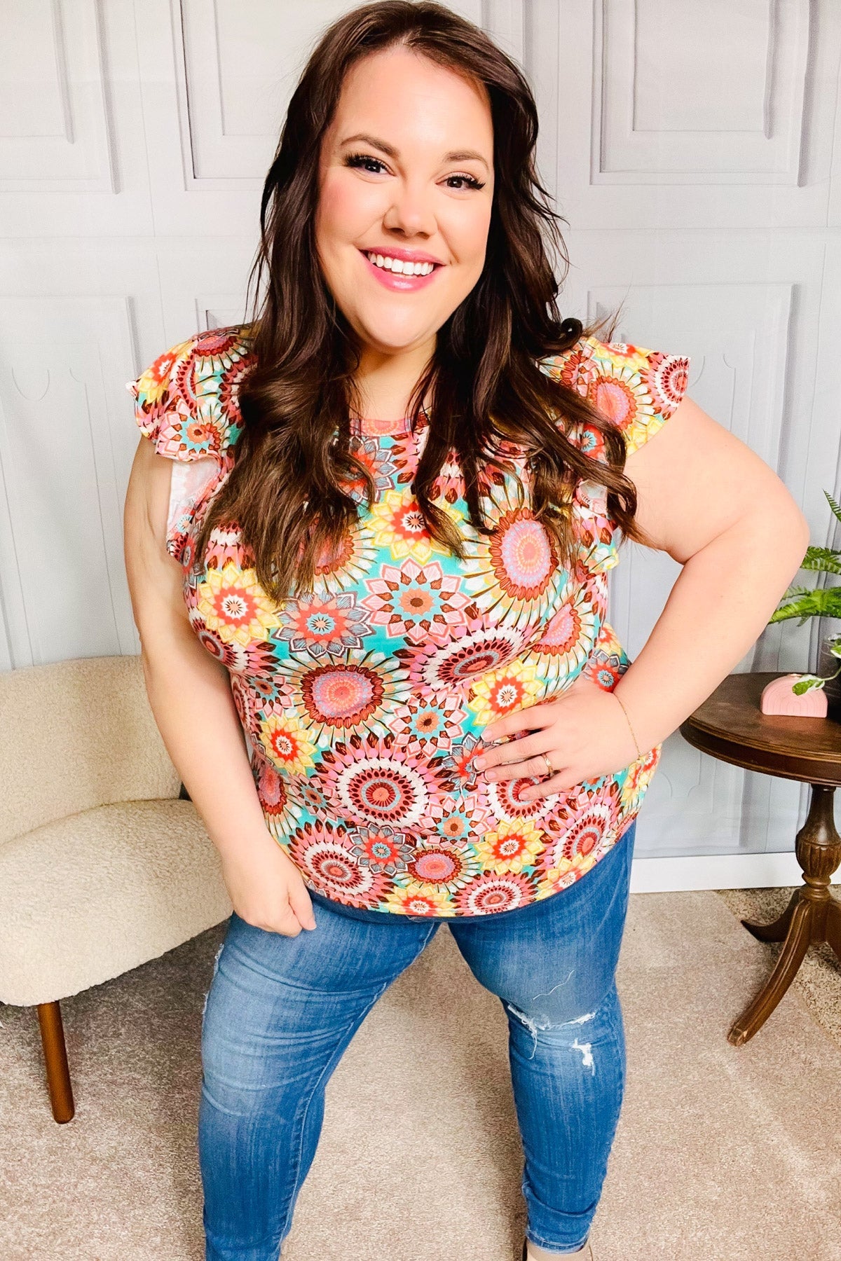 Multicolor Floral V Neck Dolman Top