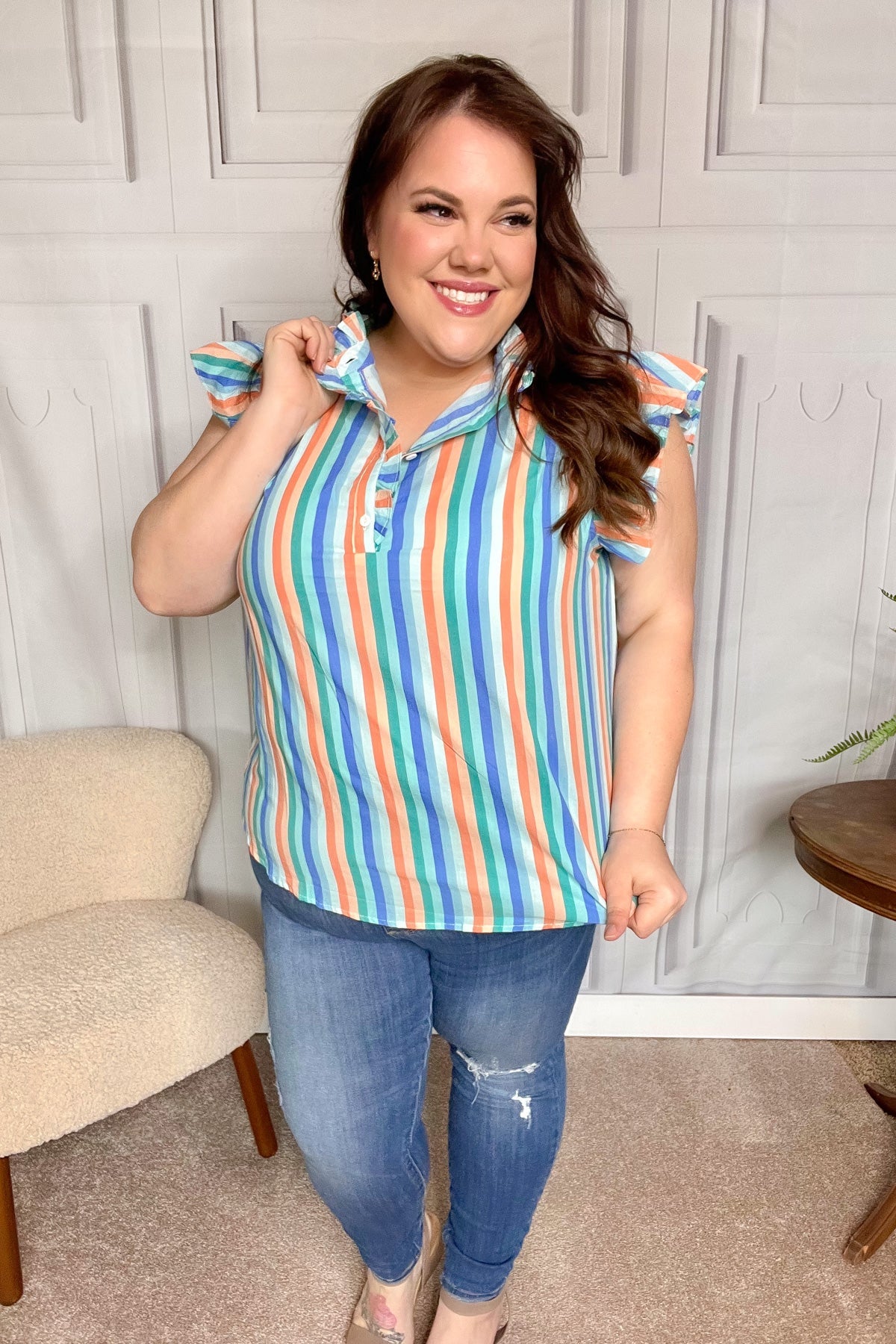 Multicolor Floral V Neck Dolman Top