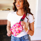 Hot Pink Smiley Face & Flowers Crossbody Belt Sling Bag