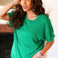 Be Your Best Green Cable Knit Dolman Short Sleeve Sweater Top