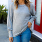 Heather Grey Drop Shoulder Bubble Sleeve Outseam Top