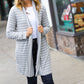 Taking It Easy Grey Striped Hacci Open Cardigan