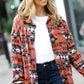 Trendy Rust Aztec Print Button Down Brushed Shacket