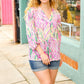 Life's A Party Fuchsia & Yellow Abstract Print V Neck Top