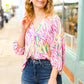 Life's A Party Fuchsia & Yellow Abstract Print V Neck Top