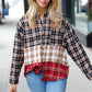 Taupe & Red Plaid Color Block Shacket