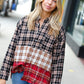 Taupe & Red Plaid Color Block Shacket