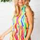 Multicolor Wavy Stripe Shoulder Tie Detail Top