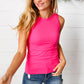 French Rose Ribbed Scoop Neck Tank Top
