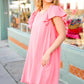 Out For The Day Peach Crinkle Woven Ruffle Sleeve Dress