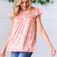 Peach Floral Print Frilled Short Sleeve Yoke Top