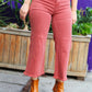 Everyday Casual Cabernet Acid Wash High Waist Fray Wide Crop Jeans
