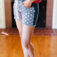 American Flag High Rise Frayed Hem Denim Shorts