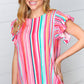 Watercolor Stripe Smocked Ruffle Frill Sleeve Top