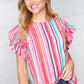 Watercolor Stripe Smocked Ruffle Frill Sleeve Top