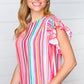 Watercolor Stripe Smocked Ruffle Frill Sleeve Top