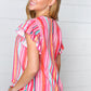 Watercolor Stripe Smocked Ruffle Frill Sleeve Top