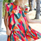 Magenta & Taupe Geometric Yoke Woven Dress