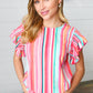 Watercolor Stripe Smocked Ruffle Frill Sleeve Top