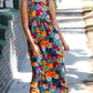 Teal & Maroon Flat Floral  Fit and Flare Sleeveless Maxi Dress