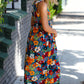 Teal & Maroon Flat Floral  Fit and Flare Sleeveless Maxi Dress