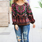 Take The Leap Black & Mauve Border Print Boho Tie Top