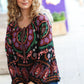 Take The Leap Black & Mauve Border Print Boho Tie Top