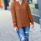 Can't Resist Rust Cable Knit Notched Neck Pullover Sweater