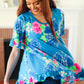 Feeling Playful Blue Floral Ruffle Sleeve & Hem Tunic Top