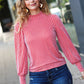 On Your Way Ruby Ribbed Mock Neck Puff Sleeve Top