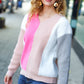 Pink & Taupe V Neck Color Block Sweater Top