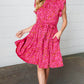 Magenta Floral Waist Tie Ruffle Frill Dress with Pockets