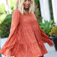 Hello Beautiful Rust Ditzy Floral Thermal Tiered Babydoll Top