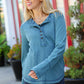Going My Way Teal Contrast Stitch Henley Top