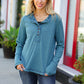 Going My Way Teal Contrast Stitch Henley Top