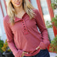 Going My Way Rust Contrast Stitch Henley Top