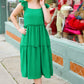 Lots To Love Kelly Green Smocked Flutter Sleeve Tiered Midi Dress