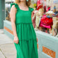 Lots To Love Kelly Green Smocked Flutter Sleeve Tiered Midi Dress