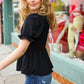 All For You Black Smocked Peplum Puff Sleeve Top