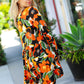 Orange & Olive Floral Long Sleeve Babydoll Dress
