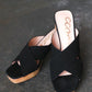 Black Chandra Faux Leather Cork Platform Sandals