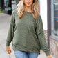 Stay Awhile Army Green Drop Shoulder Melange Sweater