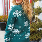 Season Greetings Hunter Green Puffy Snowflake Jacquard Sweater