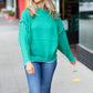 Chic Pursuits Kelly Green Chenille Raw Seam Mock Neck Sweater