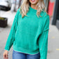 Chic Pursuits Kelly Green Chenille Raw Seam Mock Neck Sweater